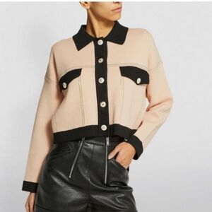 NWOT Sandro Cher Cropped Contrast-Trim Knit Cardigan Caotigan